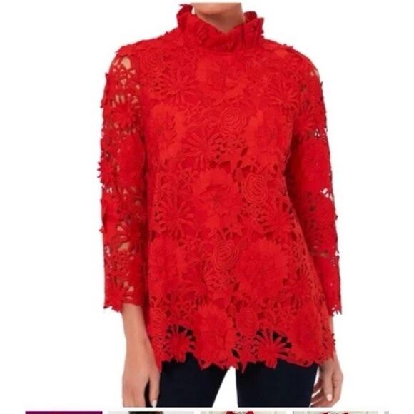 Tuckernuck Red Lace Faye Blouse Holiday Lined Sz XS NWT - Picture 1 of 12